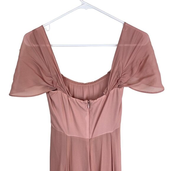 Reformation Chiffon Flutter Sleeve Square Neck Maxi Gown Dress Dusty Rose Size 0 - Picture 9 of 12